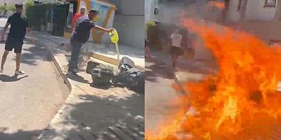 Belediye önünde ses sistemini ateşe verdi